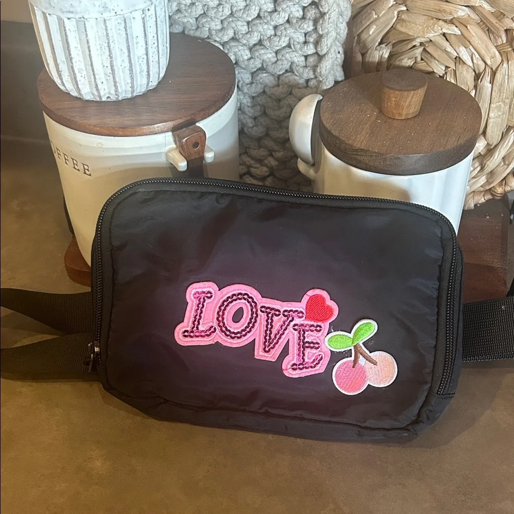 Black Love cherry Patch Fanny Pack Belt Bag